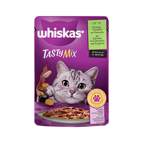WHİSKAS TASTY MİX KUZULU TAVUKLU VE HAVUÇLU POŞET YAŞ MAMA 85G