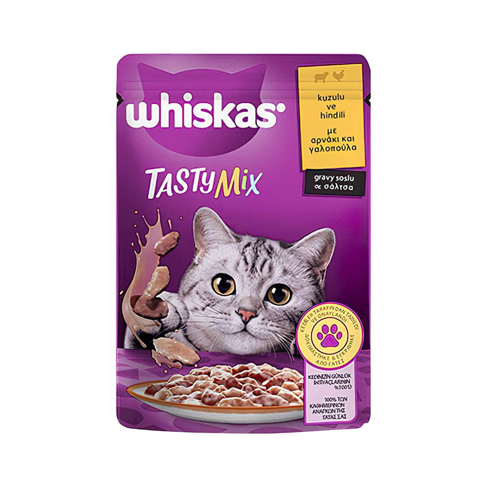 WHİSKAS TASTY MİX KUZULU VE HİNDİLİ GRAVY SOSLU POŞET YAŞ MAMA 85G