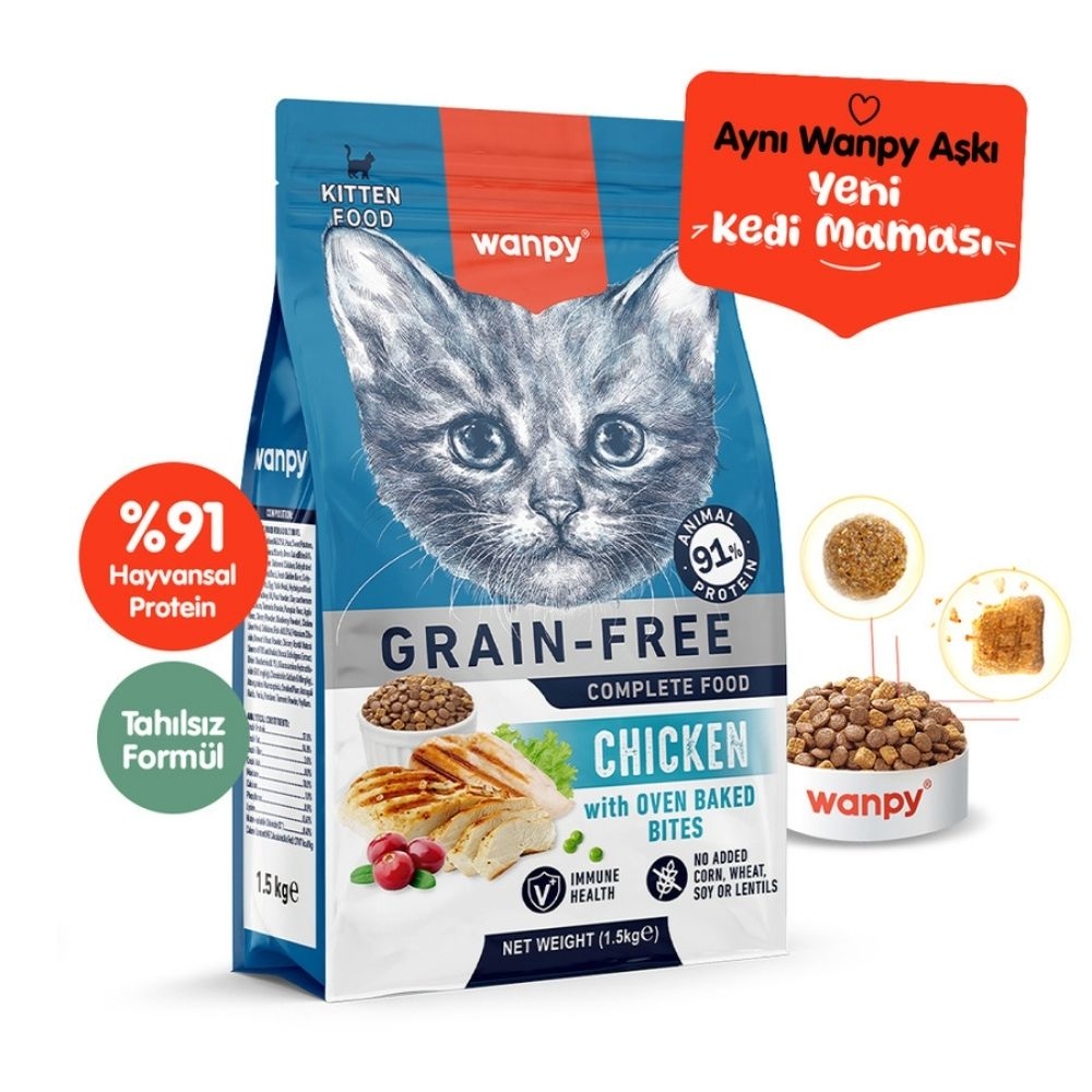WANPY TAHILSIZ TAVUKLU YAVRU KEDİ MAMASI 1,5 KG