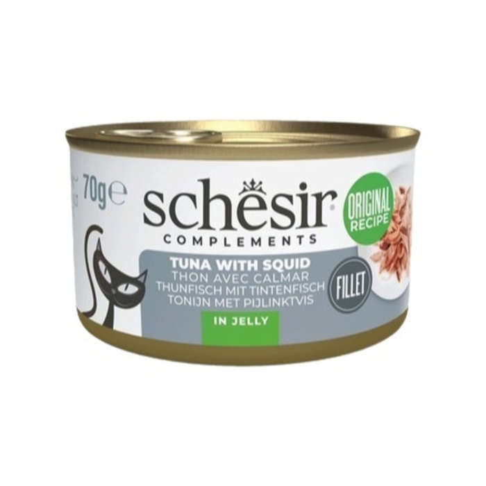 SCHESİR TAMAMLAYICI TON BALIKLI VE KALAMARLI JÖLE İÇİNDE KEDİ KONSERVESİ 70G