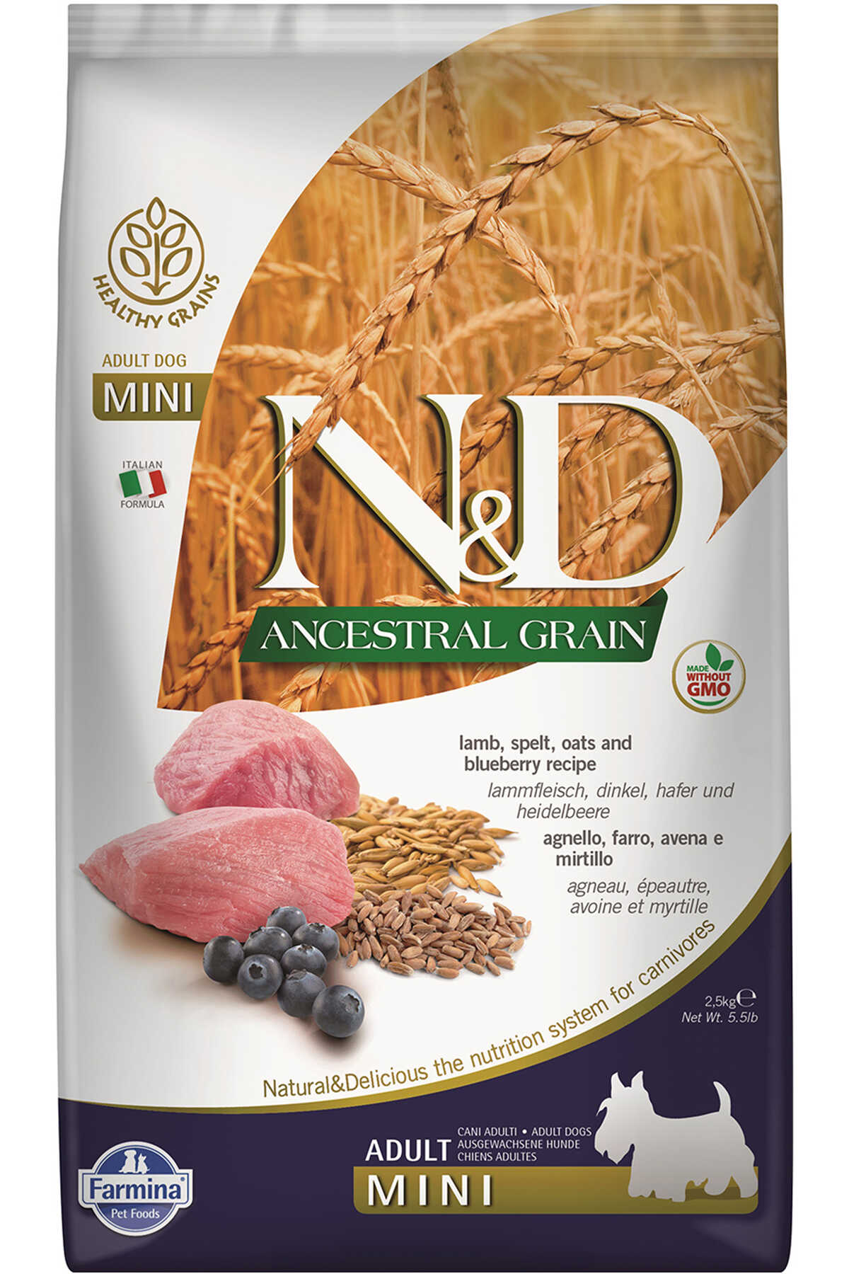 N&D DÜŞÜK TAHILLI KUZU-YABAN MERSİNİ KÜÇÜK IRK YETİŞKİN MAMASI 2.5 KG
