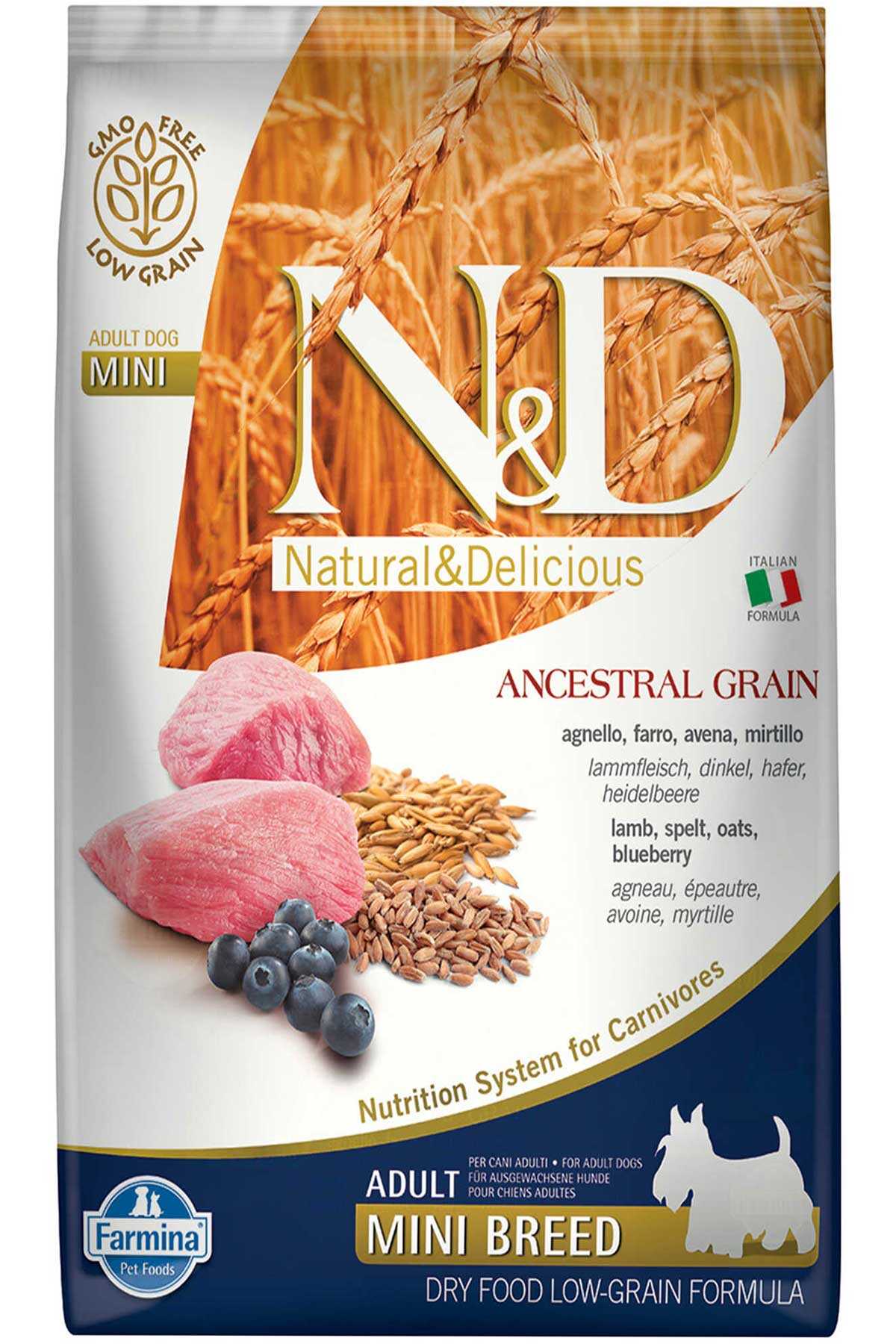 N&D ANCESTRAL GRAIN  KUZU, KILÇIKSIZ BUĞDAY, YULAF & YABANMERSİNİ YETİŞKİN MINI