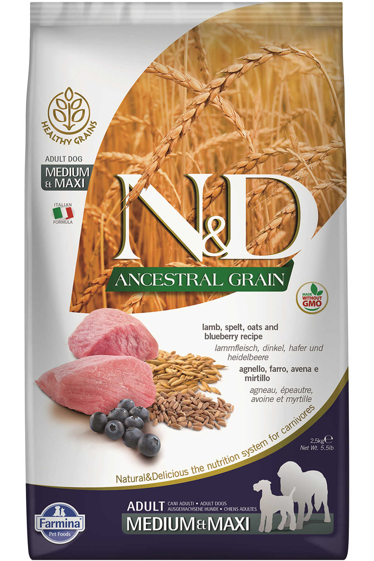 N&D DÜŞÜK TAHILLI KUZU ETLİ YABAN MERSİNLİ YETİŞKİN KÖPEK MAMASI 2.5KG
