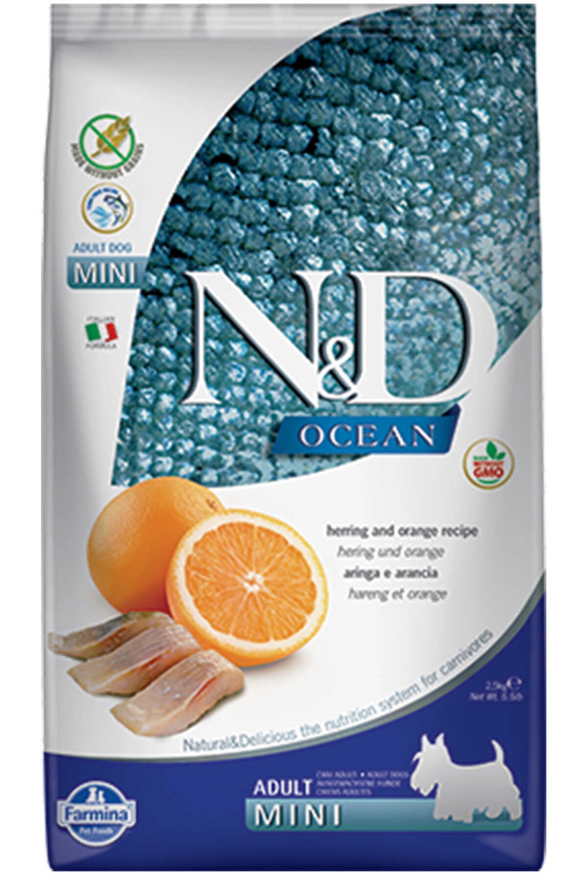 N&D OCEAN BALIK PORTAKALLI TAHILSIZ KÜÇÜK IRK KÖPEK MAMASI 2.5 KG