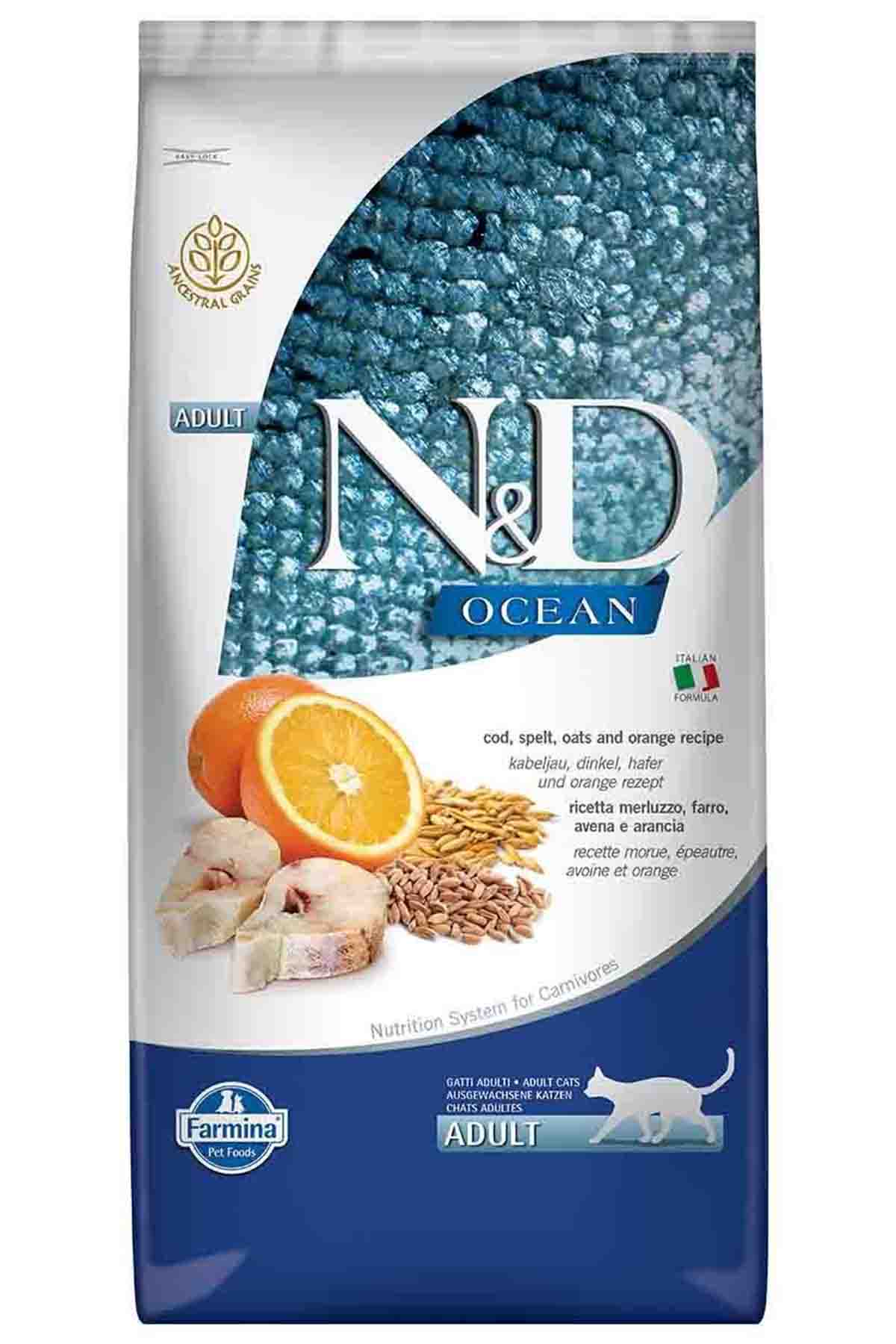 N&D OCEAN DÜŞÜK TAHILLI BALIKLI PORTAKALLI KEDİ MAMASI 10 KG