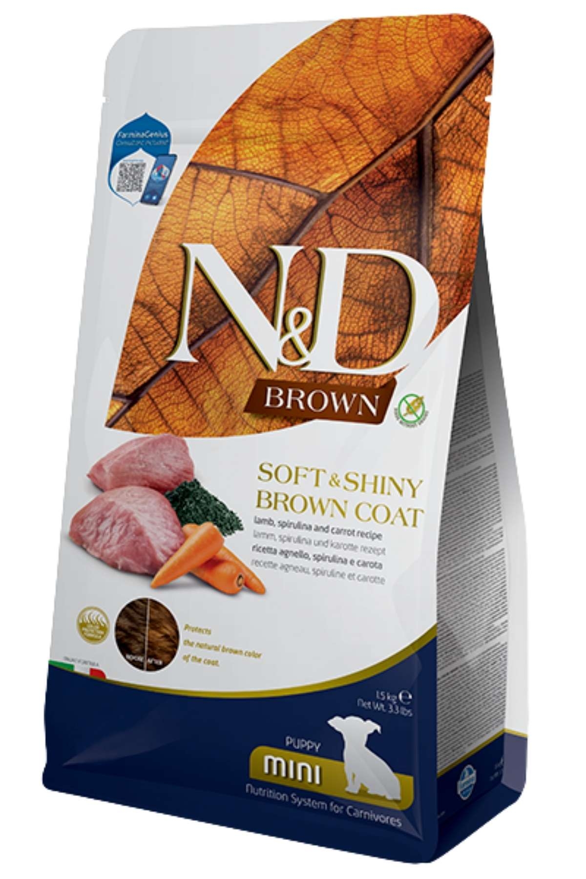 N&D BROWN KUZU ETİ SPİRULİNA VE HAVUÇLU YAVRU KÖPEK MAMASI 1,5KG