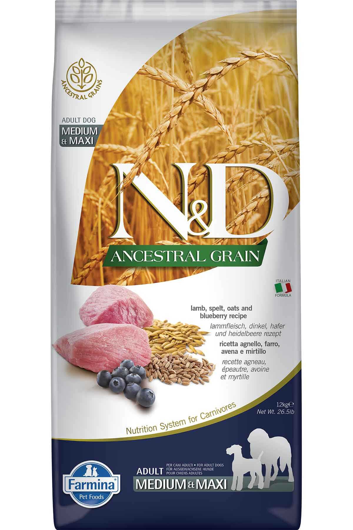 N&D DÜŞÜK TAHILLI KUZULU YABAN MERSİNLİ YETİŞKİN KÖPEK MAMASI 12 KG