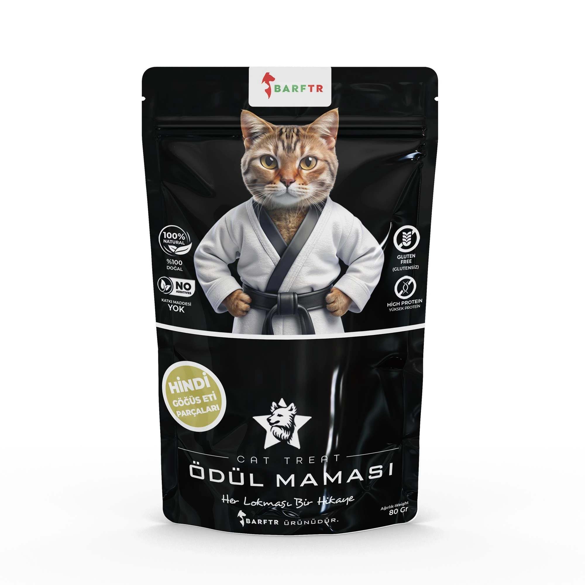 BARF HİNDİ GÖĞÜS ETİ PARÇALARI ÖDÜL MAMASI 80 GRAM KEDİLER İÇİN