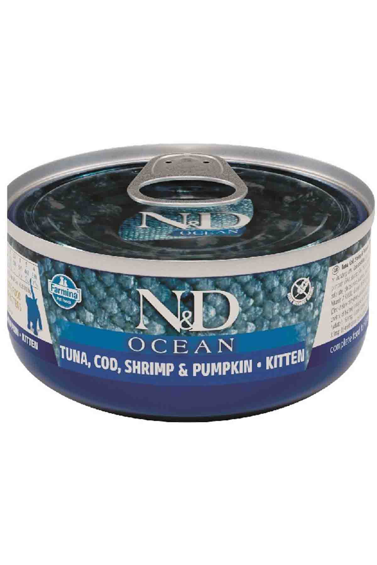 N&D Ocean Bal Kabaklı, Morina Balıklı & Karidesli Yavru Kedi Konserve Maması (80 g)