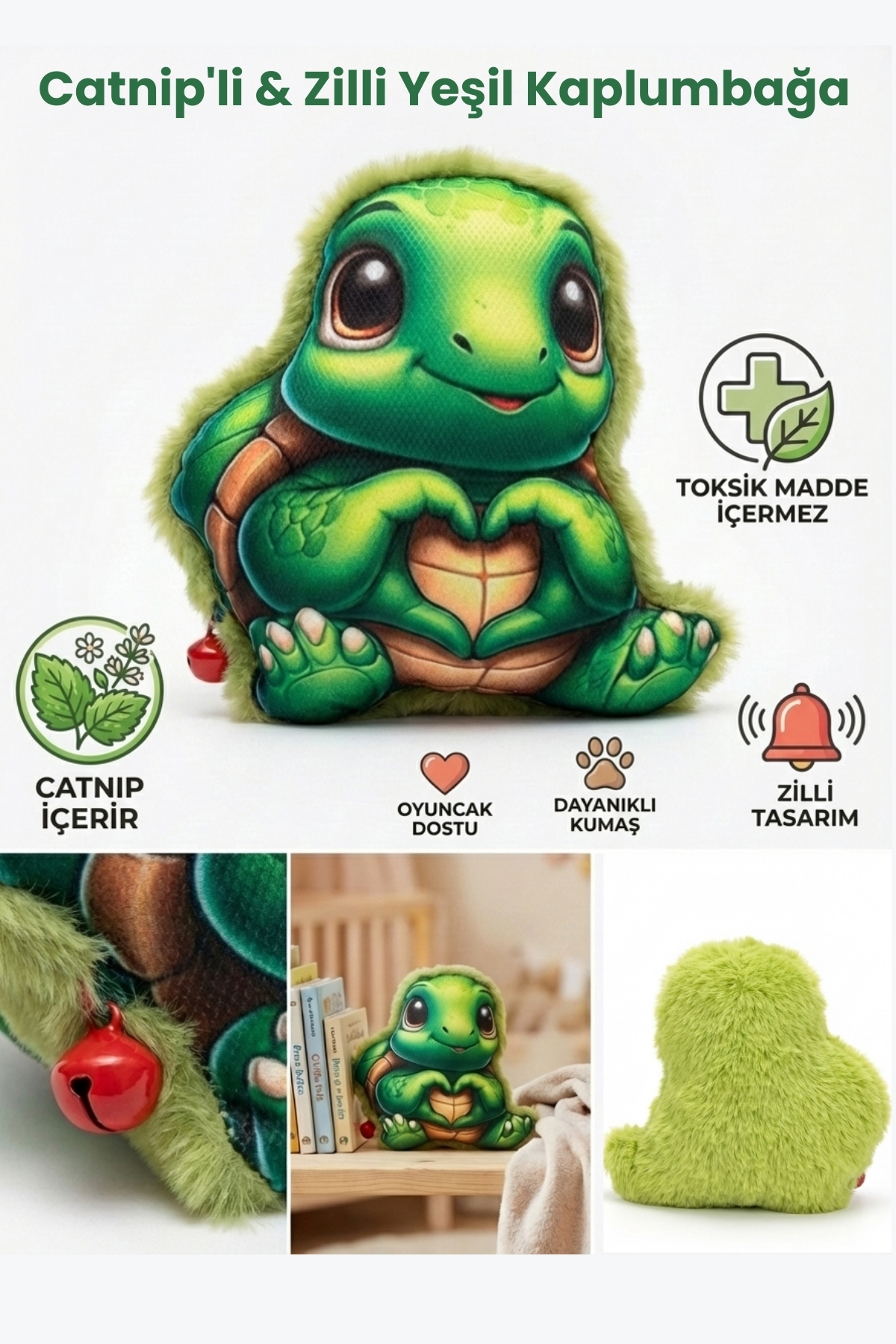 PET CİTY CATNİP Lİ & ZİLLİ YEŞİL KAPLUMBAĞA