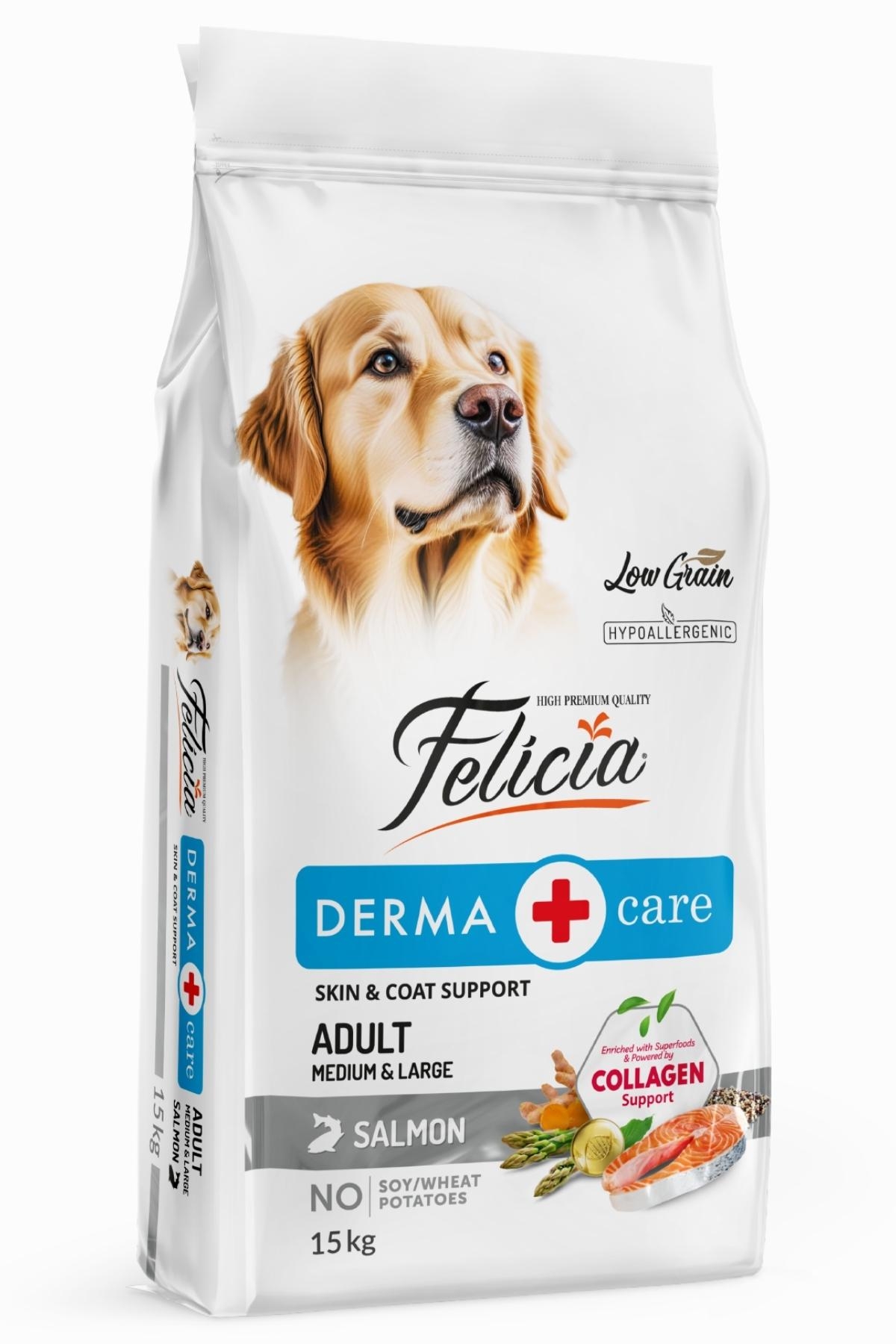 Felicia Derma Care Hipoalerjenik Az Tahıllı ve Somonlu Orta ve Büyük Irk Yetişkin Köpek Maması (15 kg)