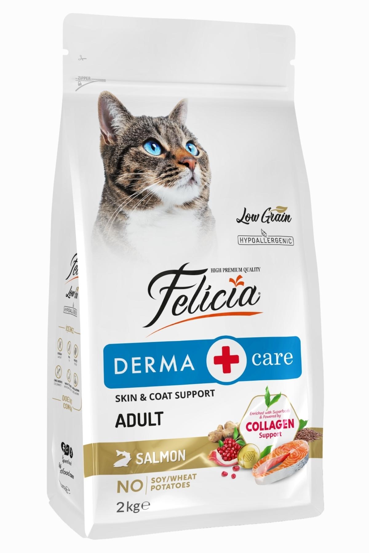 Felicia Derma Care Hipoalerjenik Az Tahıllı ve Somonlu Yetişkin Kedi Maması (2 kg)