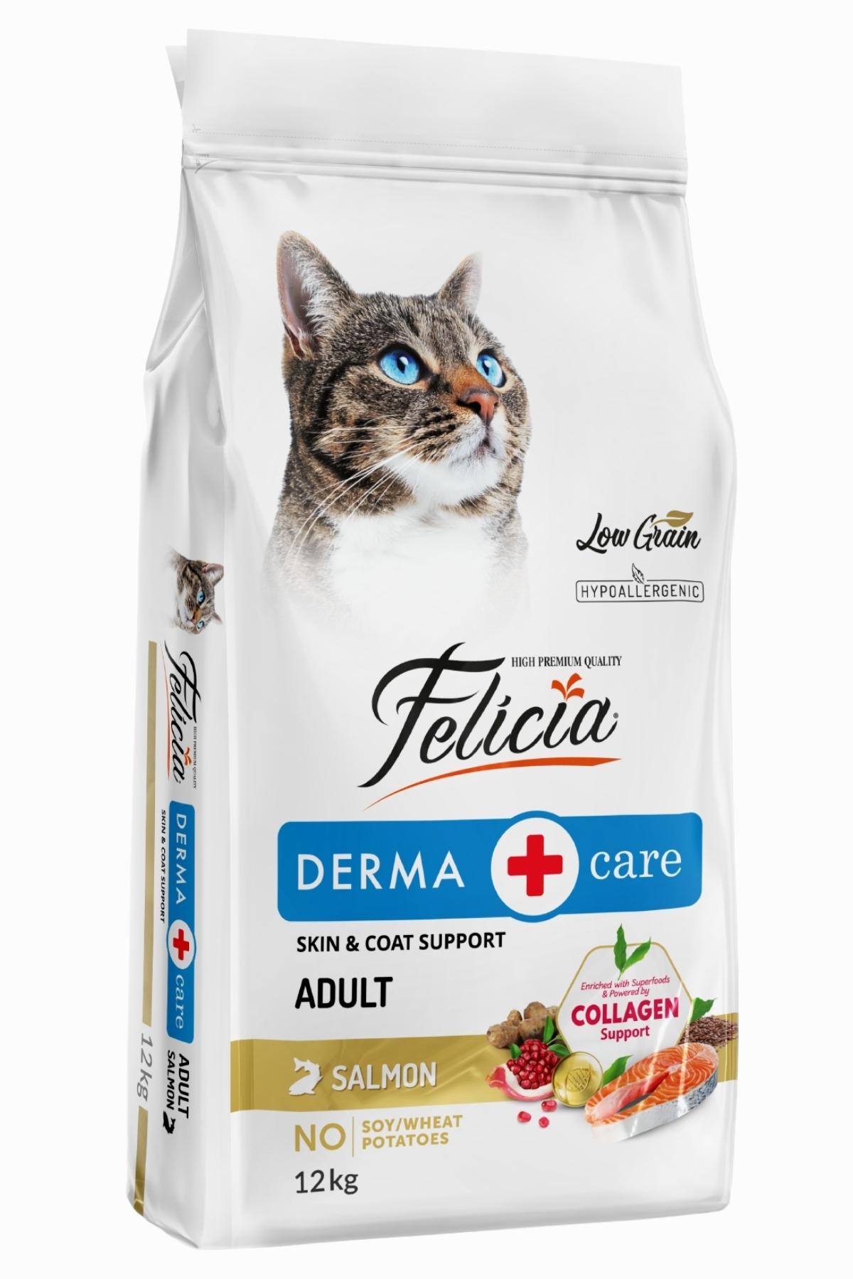Felicia Derma Care Hipoalerjenik Az Tahıllı ve Somonlu Yetişkin Kedi Maması (12 kg)