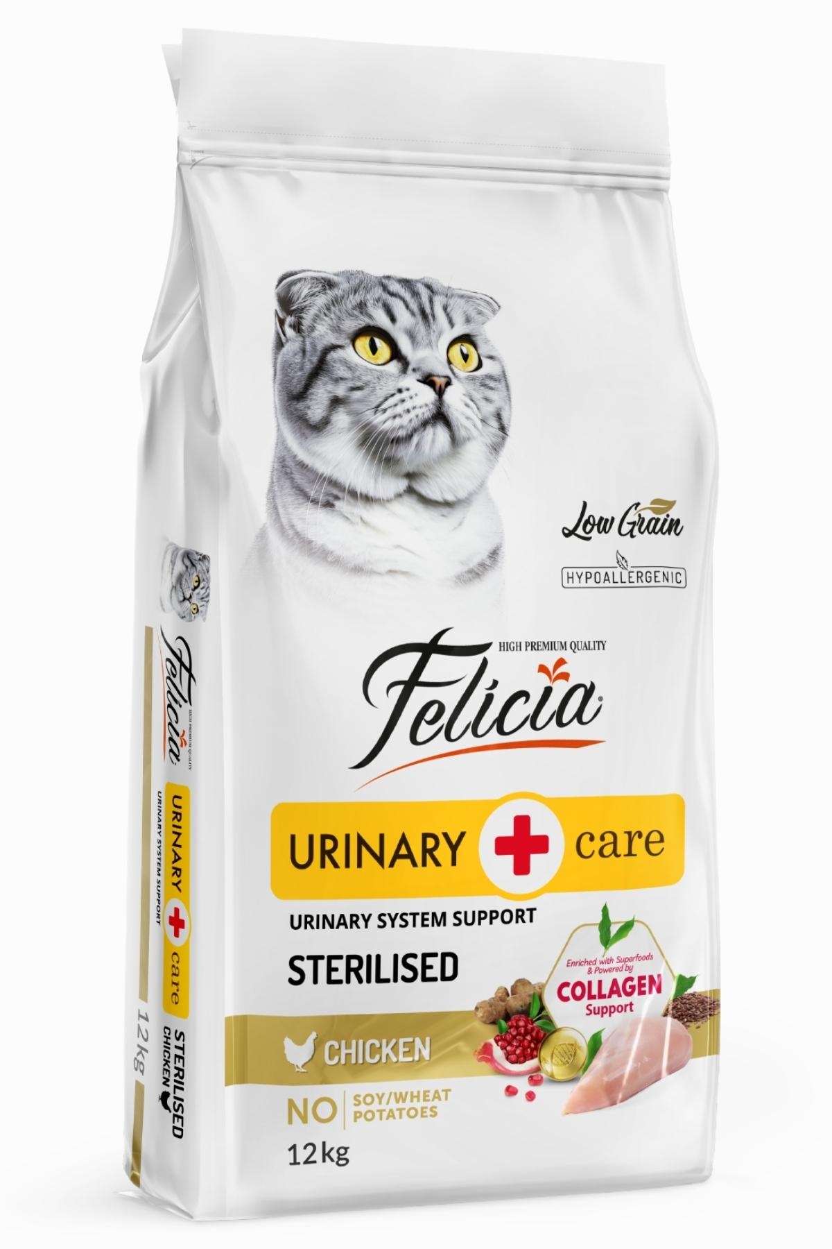 Felicia Urinary & Care Hipoalerjenik Az Tahıllı Tavuk Etli Kısırlaştırılmış Yetişkin Kedi Maması (12 kg)
