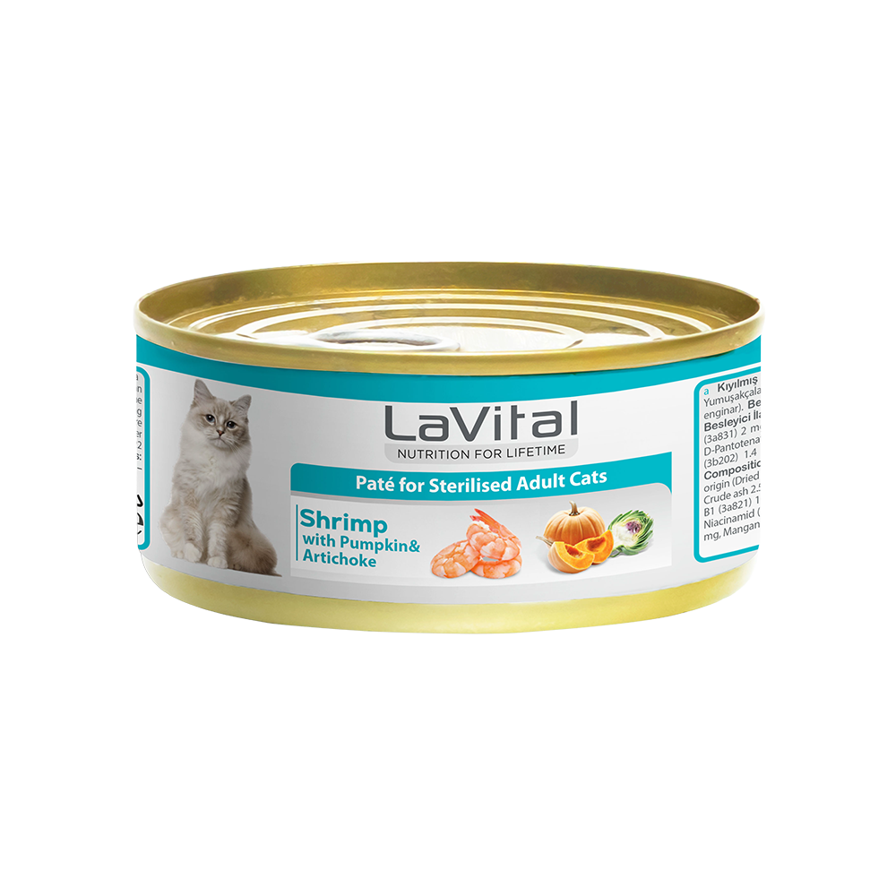 LAVİTAL KARİDESLİ, BALKABAĞI VE ENGİNARLI STERİLİSED YETİŞKİN KEDİ KONSERVESİ 85GR
