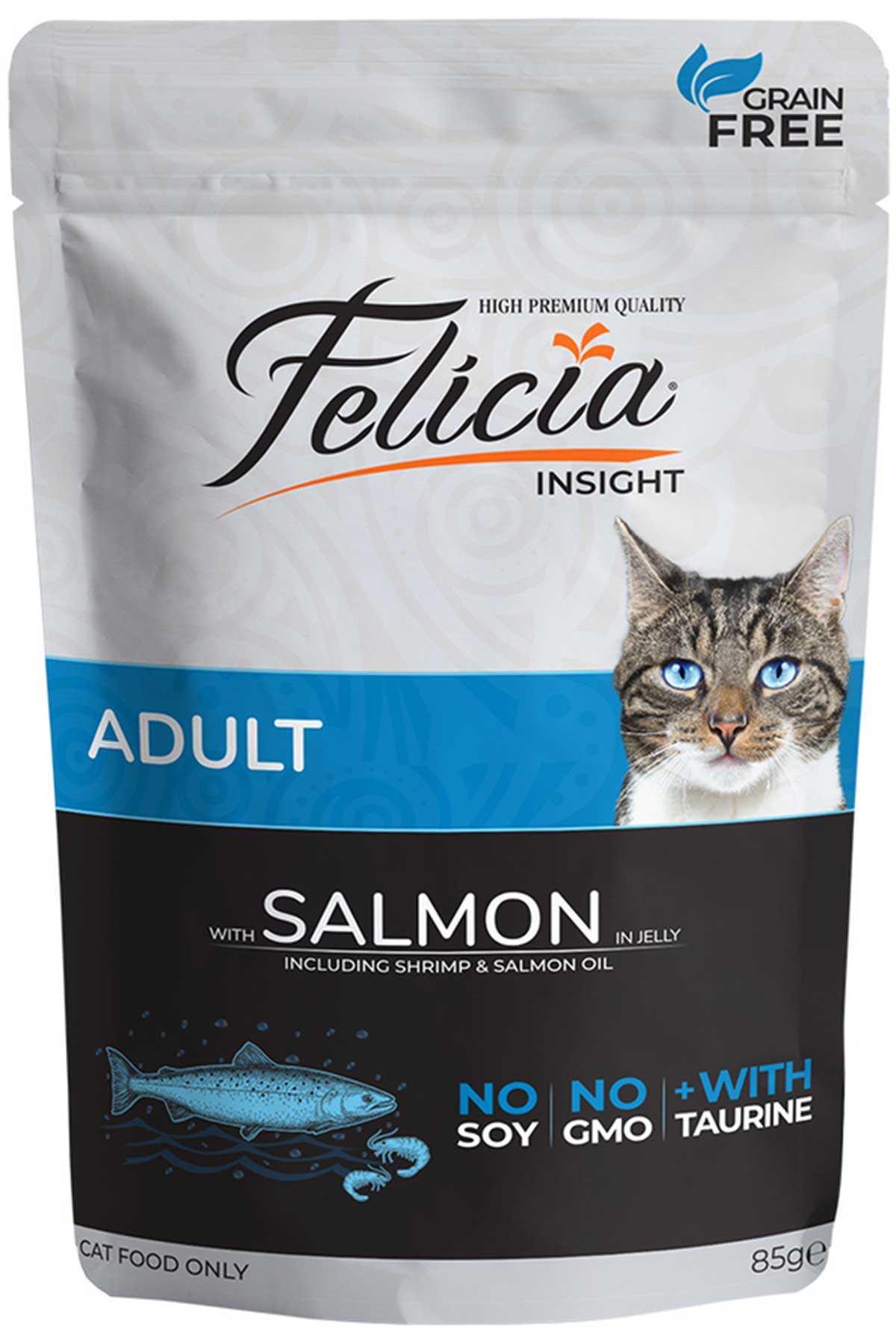 Felicia İnsight Tahılsız Somonlu Yetişkin Kedi Pouch Yaş Mama (85 g)