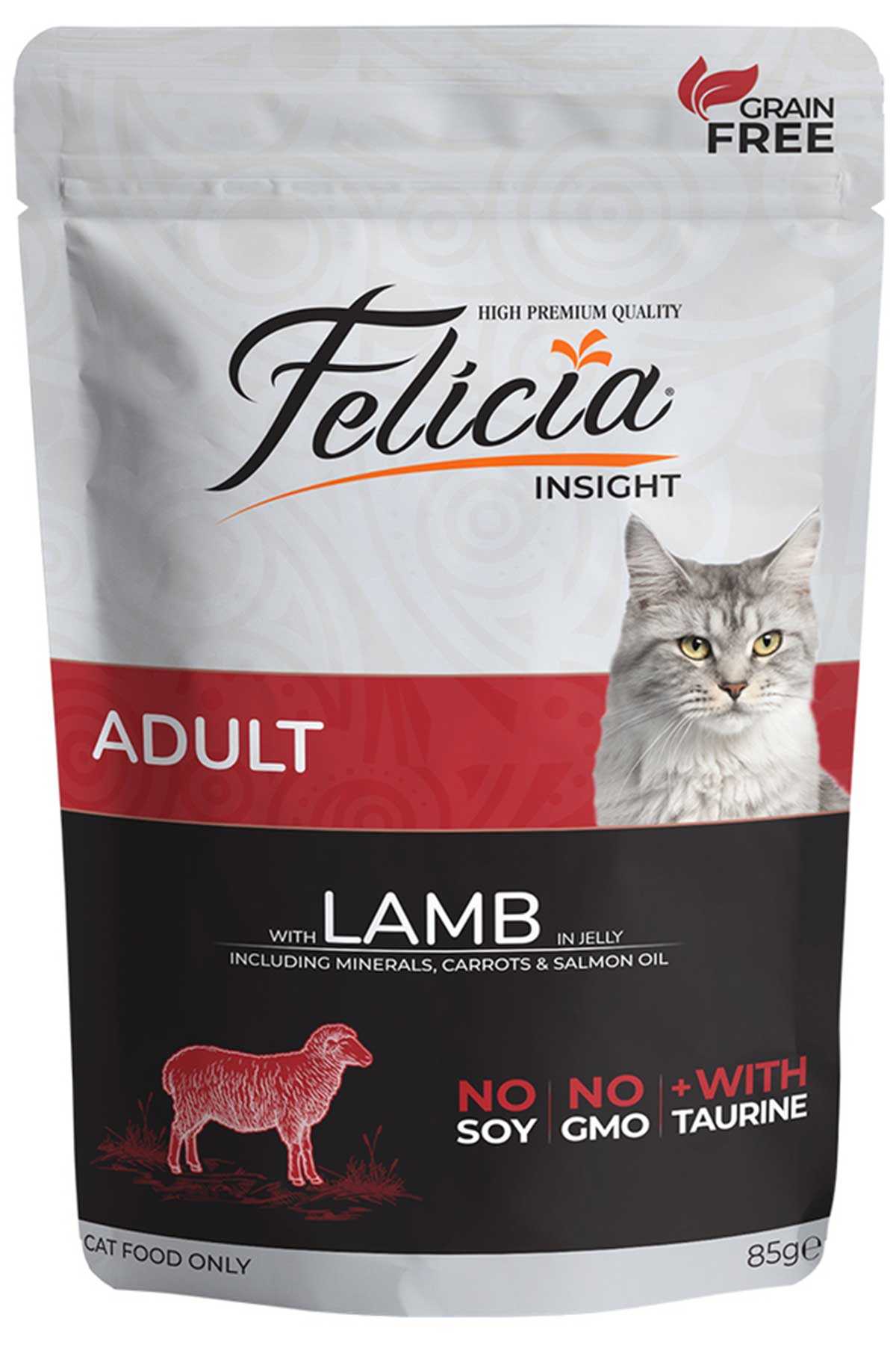 Felicia İnsight Tahılsız Kuzu Etli Yetişkin Kedi Pouch Yaş Mama (85 g)