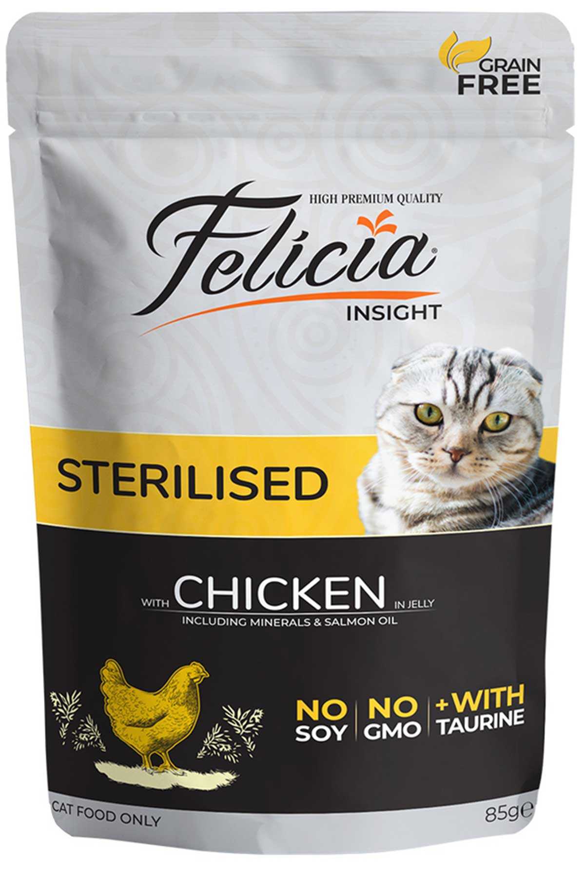 Felicia İnsight Tahılsız Tavuk Etli Kısırlaştırılmış Kedi Konserve Maması (85 g)