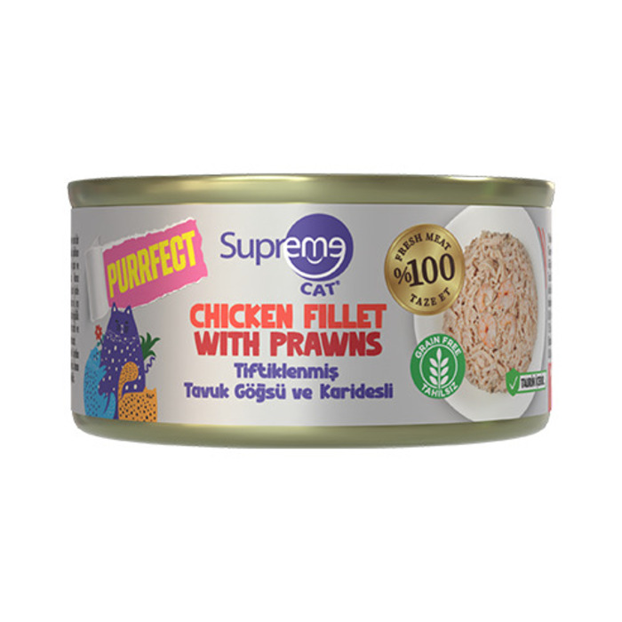 SUPREME CAT TİFTİKLENMİŞ TAVUK GÖĞÜSÜ VE KARİDESLİ YETİŞKİN KONSERVE KEDİ MAMASI 70G