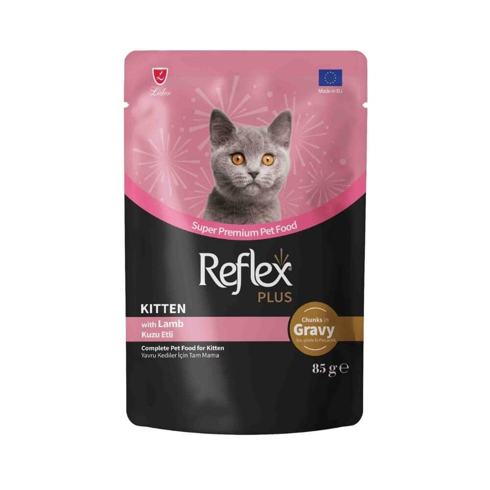 REFLEX PLUS SOS İÇİNDE ET PARÇACIKLI KUZU ETLİ YAVRU KEDİ YAŞ MAMASI 85GR