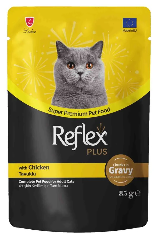 REFLEX PLUS SOS İÇİNDE ET PARÇACIKLI KUZU ETLİ YETİŞKİN KEDİ YAŞ MAMASI 85GR