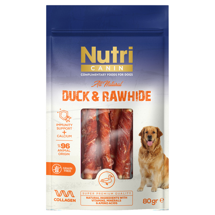 NUTRİ CANİN ÖRDEK ETİ SARGILI SIĞIR DERİSİ KÖPEK ÖDÜL MAMASI 80GR