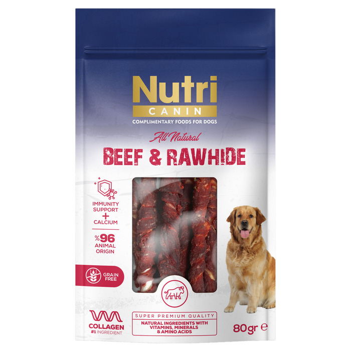 NUTRİ CANİN SIĞIR ETİ SARGILI SIĞIR DERİSİ KÖPEK ÖDÜL MAMASI 80GR