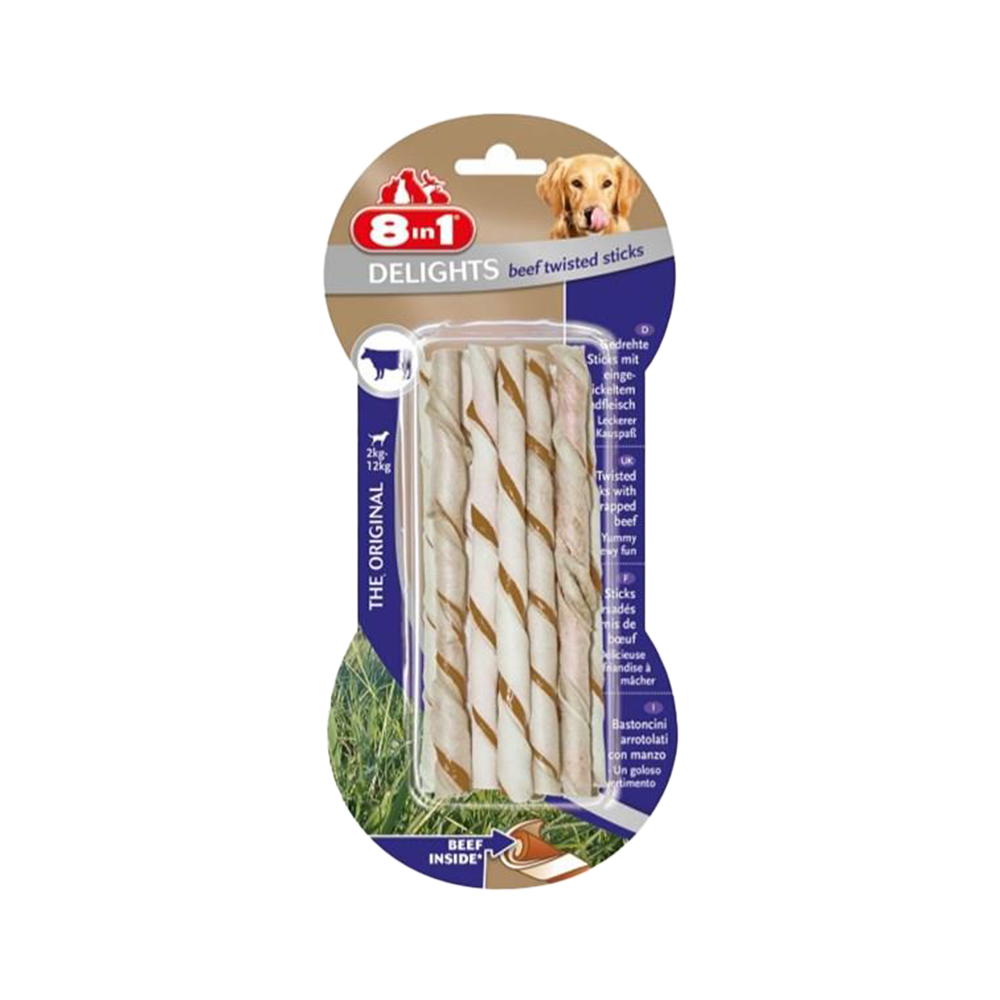 8İN1 DELİGHTS BONES BİFTEKLİ KÖPEKLER İÇİN TWESTED STİCKS 10 LU