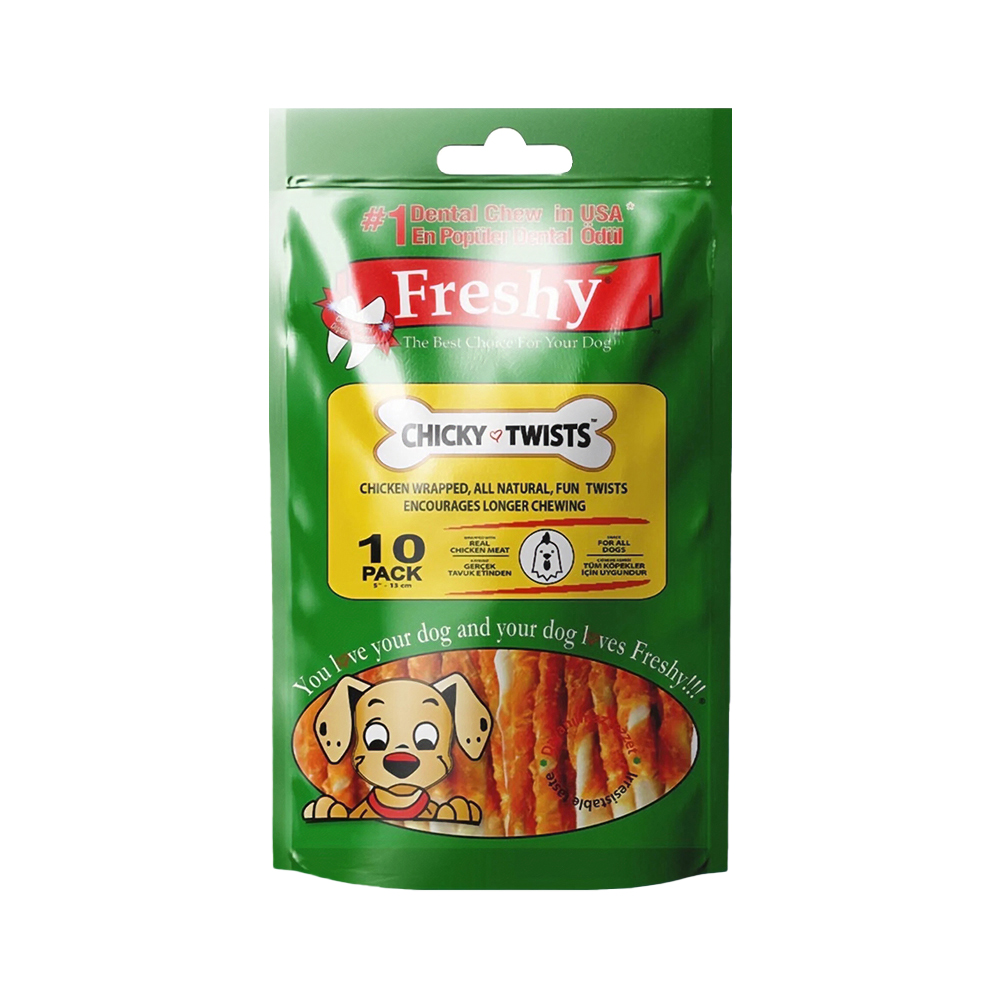 Freshy Twist Kurutulmuş Et Kaplı Tavuk Etli Köpek Çiğneme Çubuğu (13 cm - 10'lu)