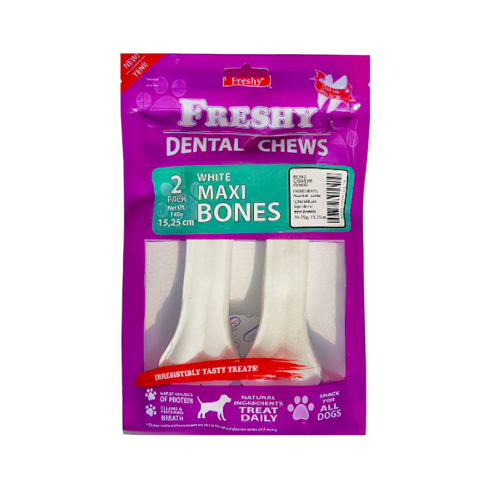 Freshy Beyaz Press Deri Köpek Çiğneme Kemiği Köpek Ödülü (2 x 70 - 75 g)