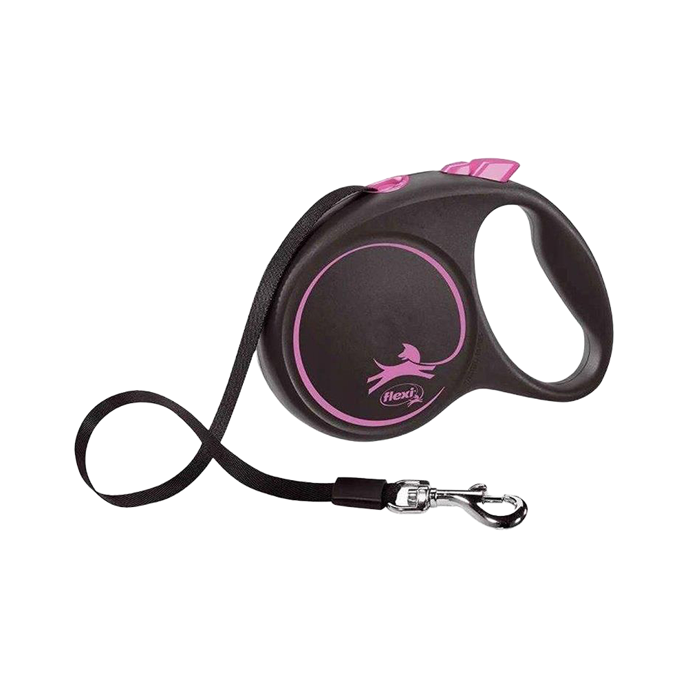 FLEXİ SİYAH SERİ LARGE 5 MT ŞERİT OTOMATİK TASMA PEMBE