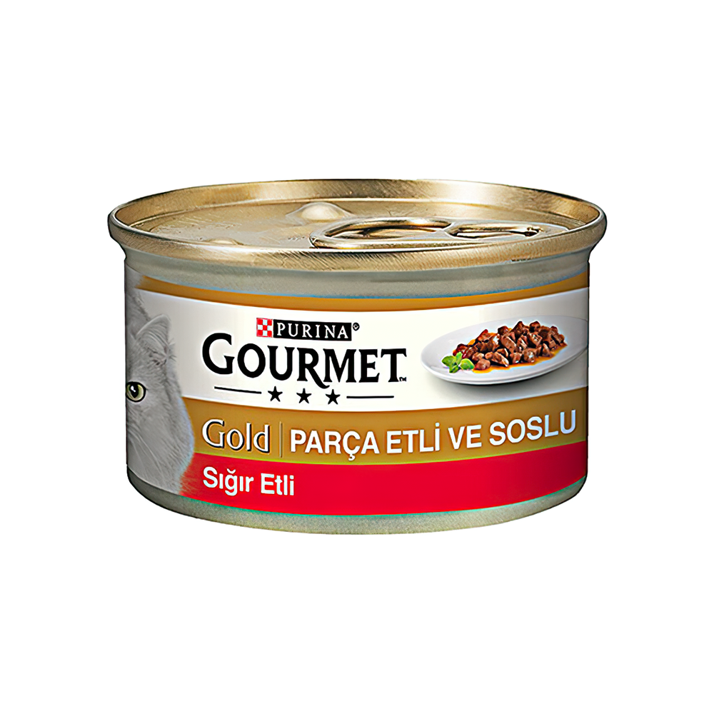 GOURMET GOLD PARCA ETLİ VE SOSLU SIĞIR ETLİ KEDİ KONSERVE MAMASI 85 GR
