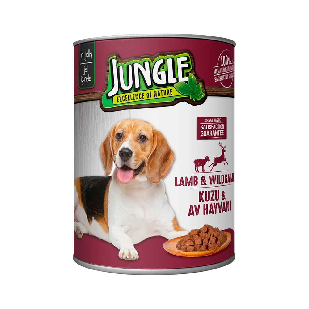 Jungle Kuzu Etli ve Av Hayvanlı Yetişkin Köpek Konserve Maması (415 g)
