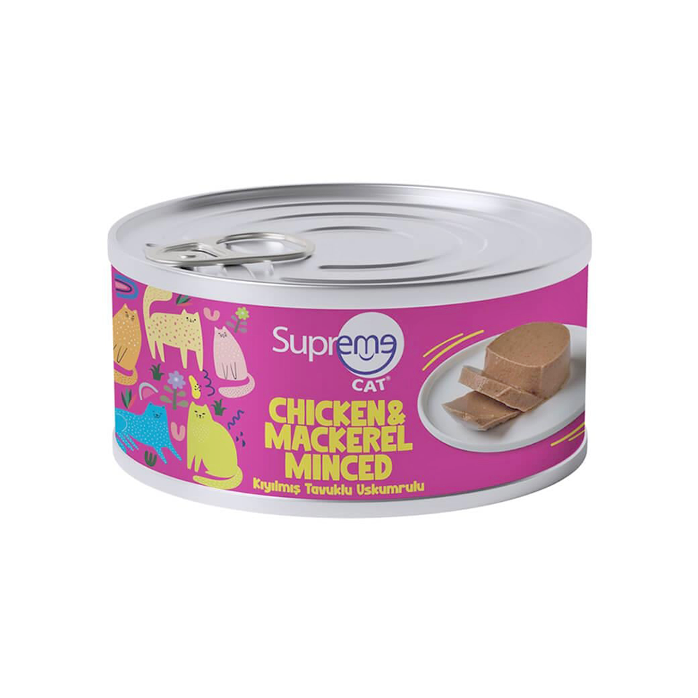Supreme Cat Kıyılmış Tavuk Etli ve Uskumrulu Konserve Mama (85 g)