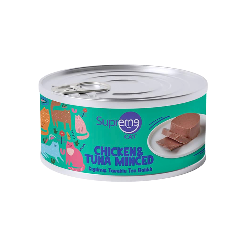 Supreme Cat Kıyılmış Tavuk Etli ve Ton Balıklı Konserve Mama (85 g)