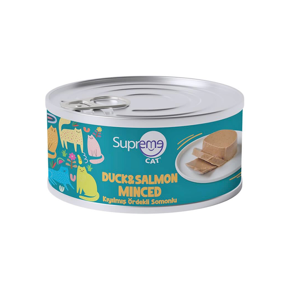 Supreme Cat Kıyılmış Ördek Etli ve Somonlu Kedi Konservesi (85 g)