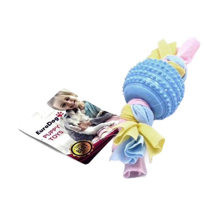 URODOG PUPPY TOYS TIRTIKLI TOP DİŞ KAŞIMA YAVRU KÖPEK OYUNCAĞI MAVİ 17 CM