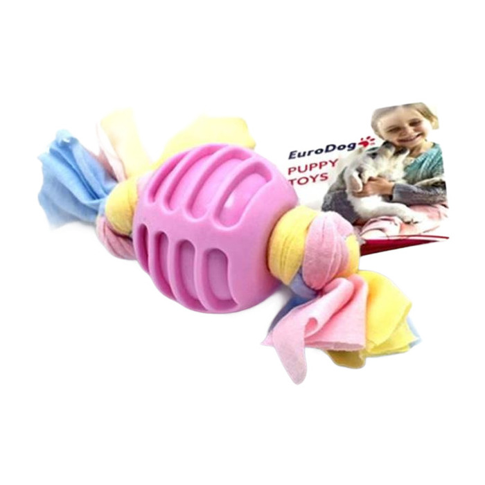 EURODOG PUPPY TOYS DİŞ İPLİ KAUÇUK TOP YAVRU KÖPEK OYUNCAĞI PEMBE