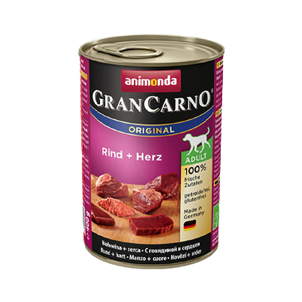 Animonda Gran Carno Sığır Eti ve Yürek Etli Yetişkin Köpek Konserve Maması (400 g)