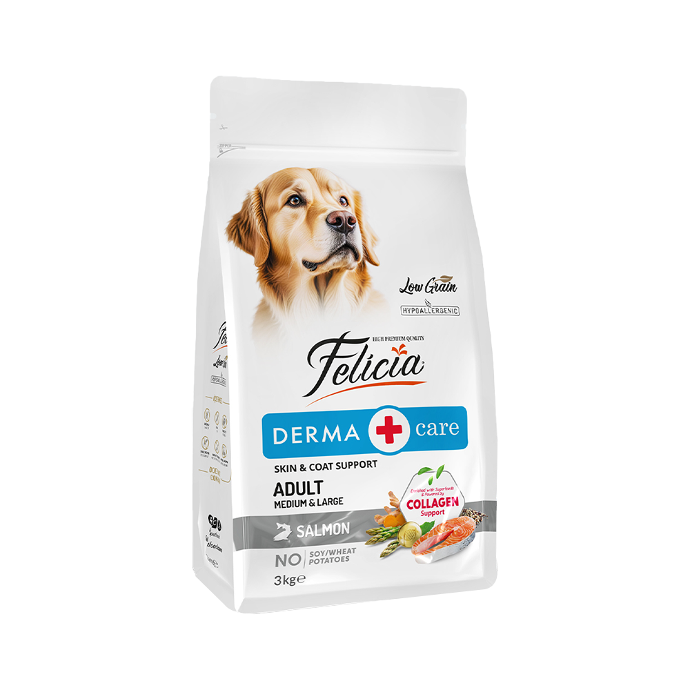 Felicia Derma Care Hipoalerjenik Az Tahıllı ve Somonlu Yetişkin Köpek Maması (3 kg)