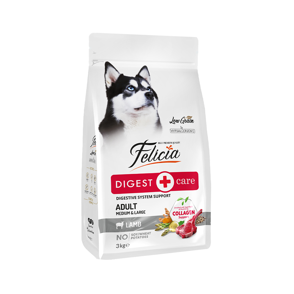 Felicia Digest Care Hipoalerjenik Az Tahıllı ve Kuzu Etli Yetişkin Köpek Maması (3 kg)