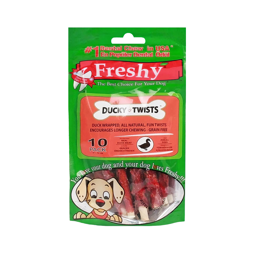 Freshy Ördek Kaplı Sütlü Burgu Tüm Irklar Köpek Ödülü (10 x 90 g)