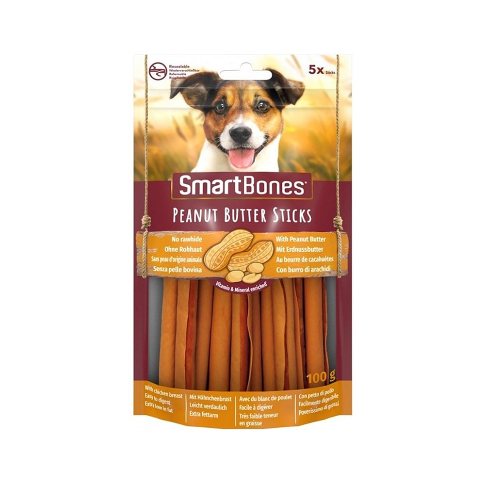 Smartbones Fıstık Ezmeli Tavuk Etli Sticks Köpek Ödülü (100 g)