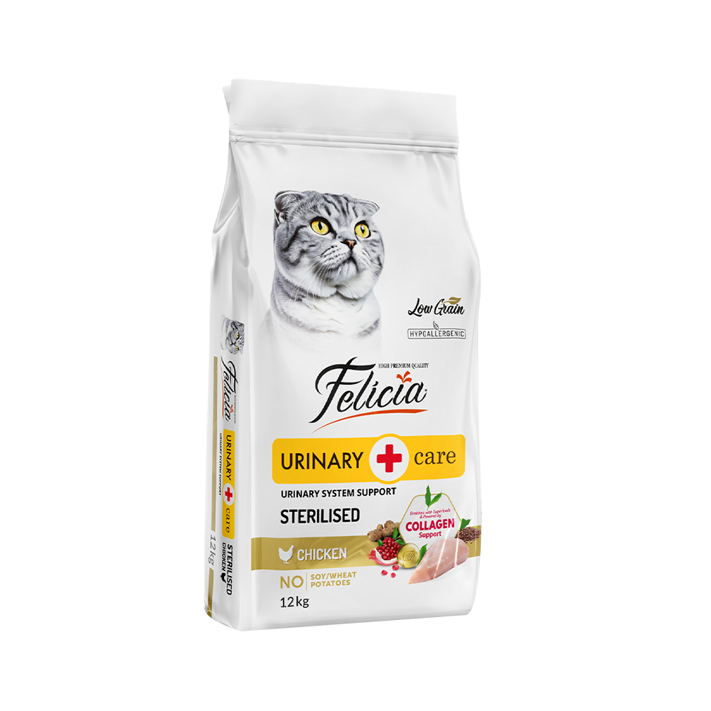 Felicia Urinary & Care Hipoalerjenik Az Tahıllı Tavuk Etli Kısırlaştırılmış Yetişkin Kedi Maması (12 kg)