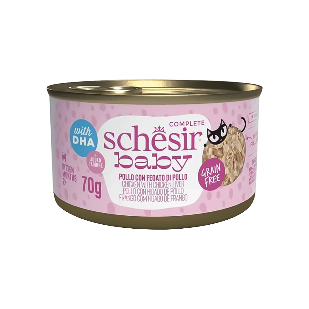 Schesir Tavuk Etli ve Karaciğerli Yavru Kedi Konserve Maması (70 g)