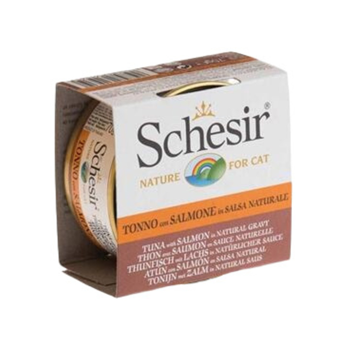 Schesir Cat Broth Naturel Ton Balıklı ve Somonlu Kedi Konserve Maması (70 g)