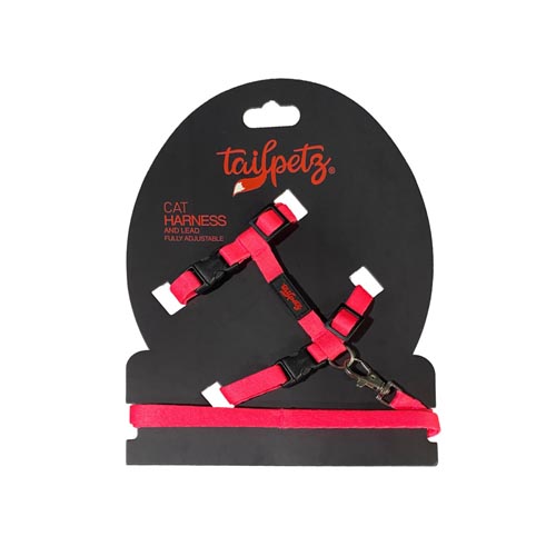 Tailpetz Kedi Göğüs Tasması ve Kayış (Pembe)