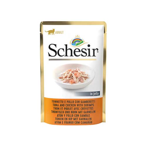 Schesir Tavuk Etli ve Karidesli Yetişkin Kedi Pouch Yaş Mama (85 g)